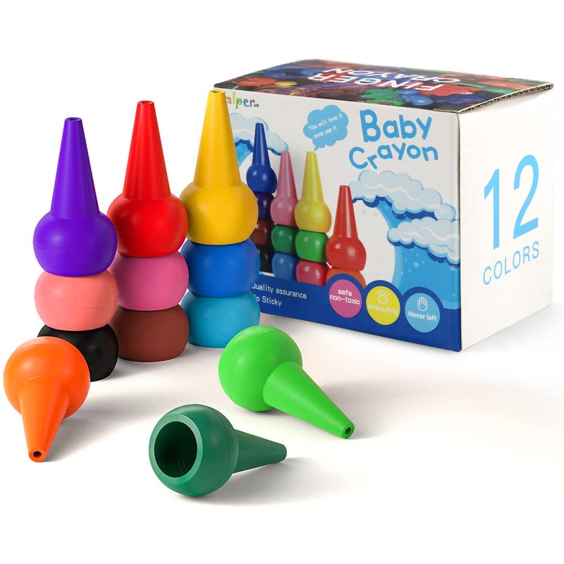 Smlper Jumbo Crayons for Toddlers, 12 Colors Finger Paint Palm Grip Crayons for Babies, Washable Wax Safe for Kids Children Boys and Girls - Image 1